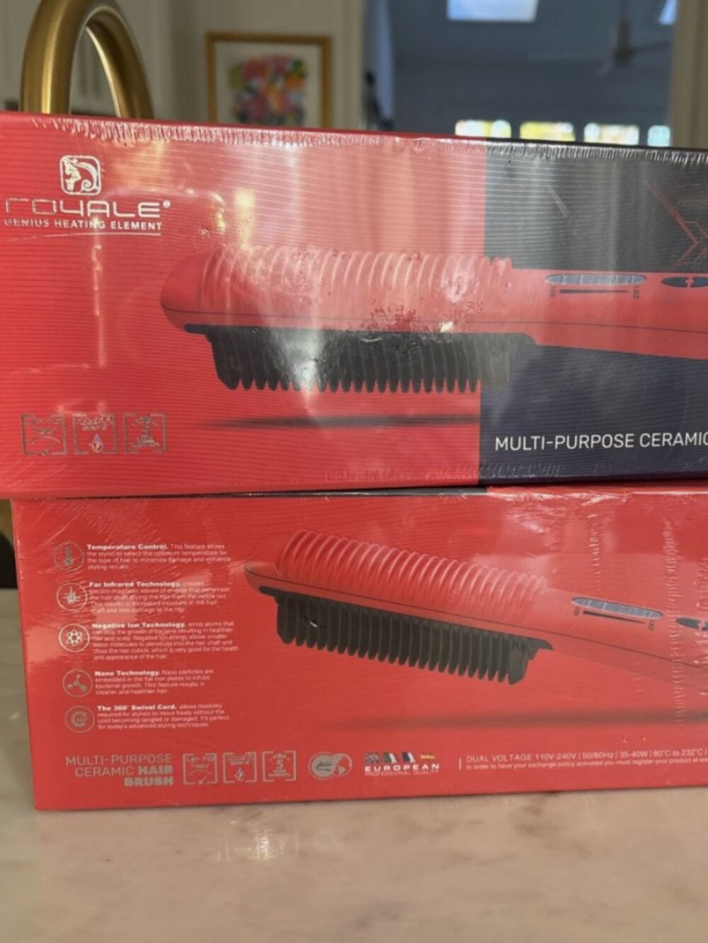 NIB Royale Genius Ceramic Straightening Hair Brush Dual Voltage NEW Sealed